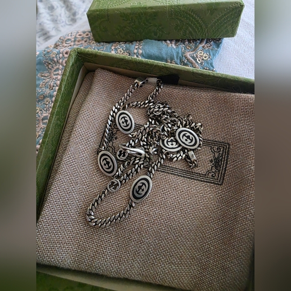 Gucci Other - Gucci Silver Chain Necklace 925 NWT Full Inclusion Black Enamel
